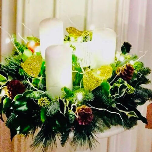 3 Candles with Christmas Foliage